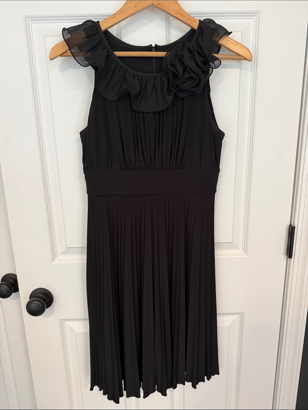 Max & Cleo Black Ruffled Neck Midi Dress